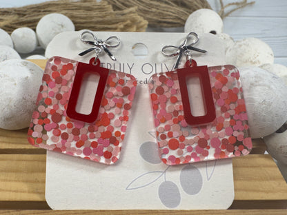 Cutie Pink and Red Polk A Dots Bow Dangles