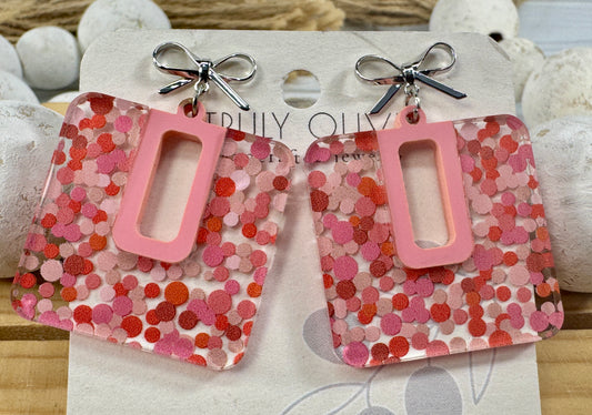 Cutie Pink and Red Polk A Dots Bow Dangles