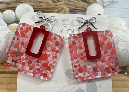 Cutie Pink and Red Polk A Dots Bow Dangles