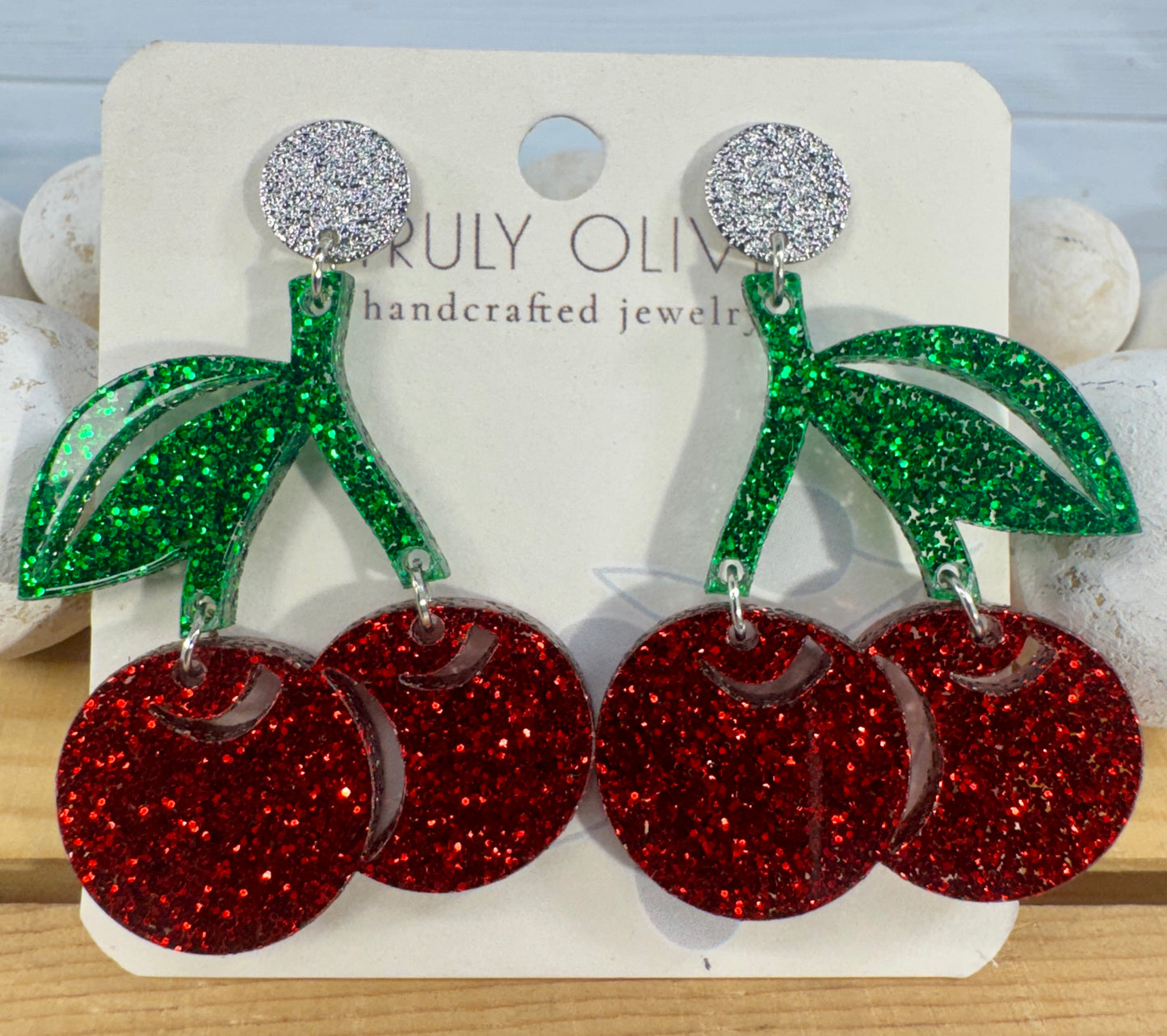 Cherry Glitter Acrylic Earrings