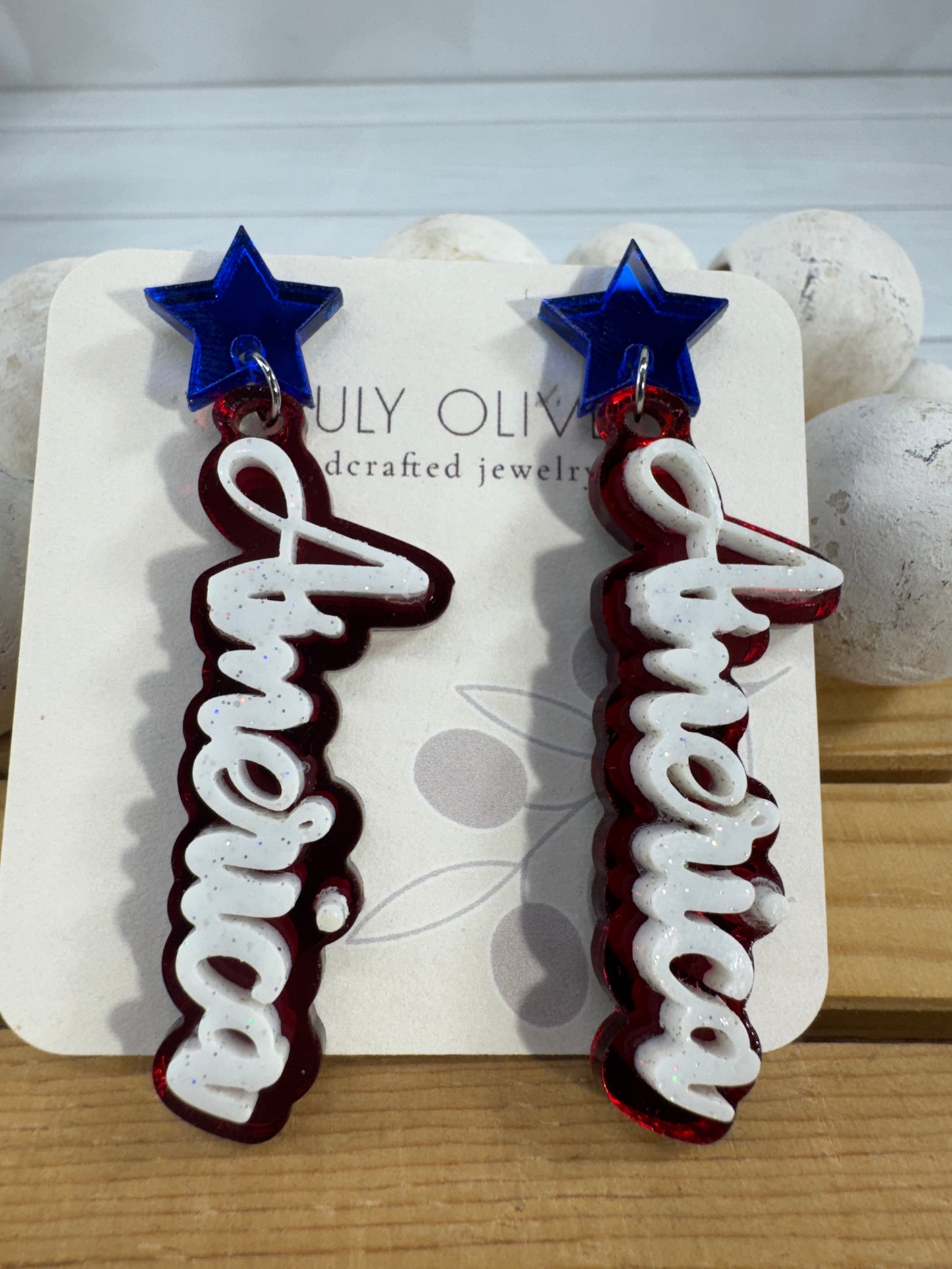 Patriotic America Earrings — Red, White and Blue Statement Jewelry