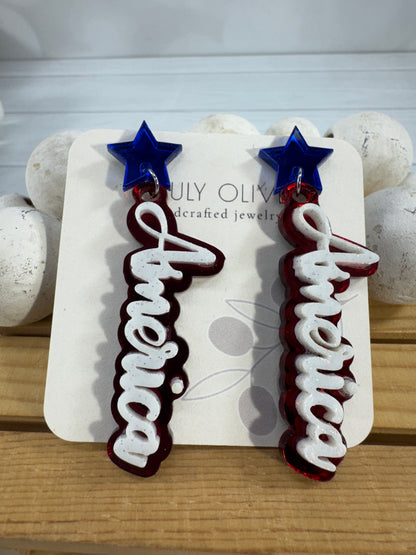 Patriotic America Earrings — Red, White and Blue Statement Jewelry