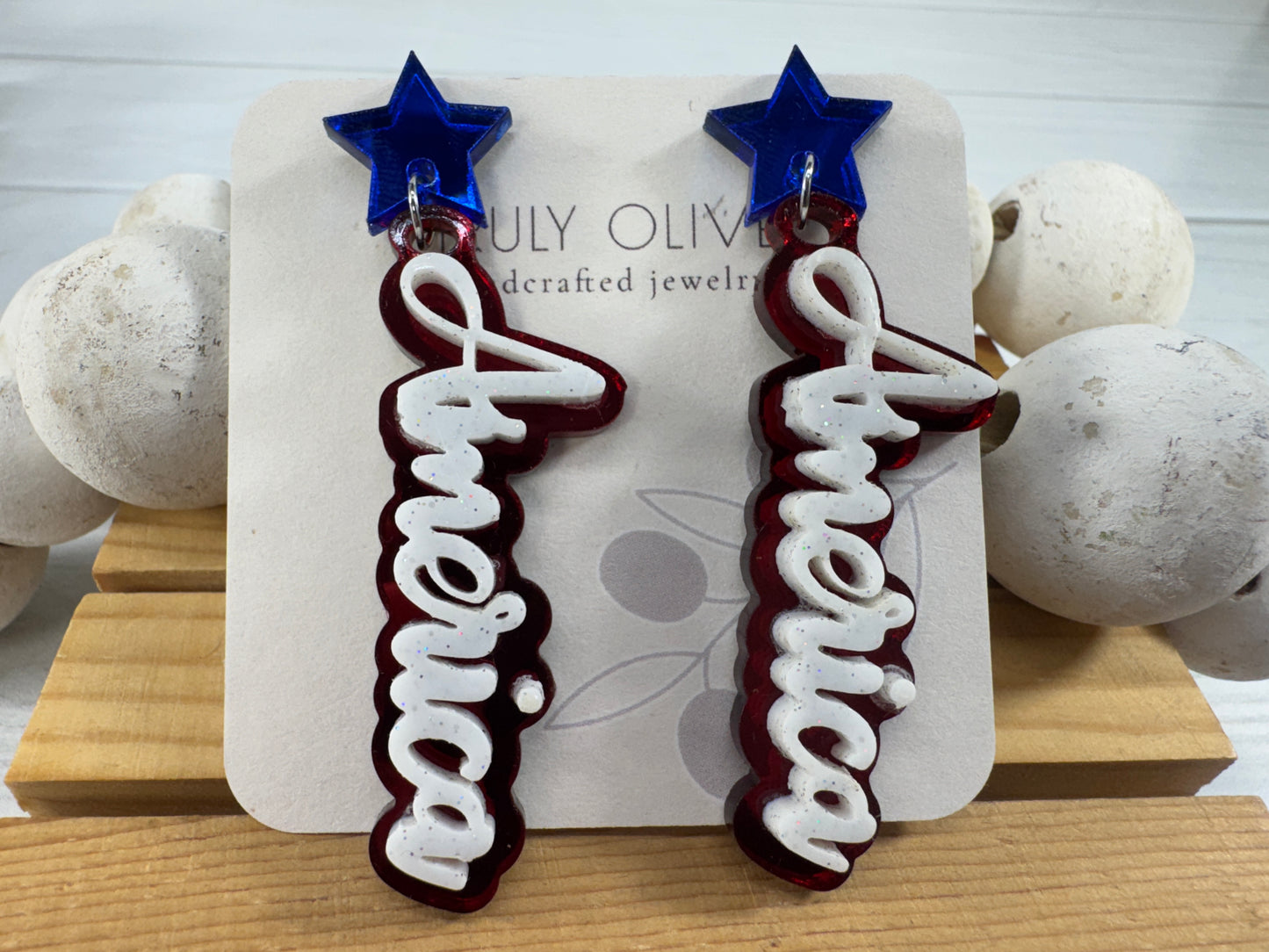 Patriotic America Earrings — Red, White and Blue Statement Jewelry