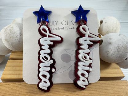 Patriotic America Earrings — Red, White and Blue Statement Jewelry