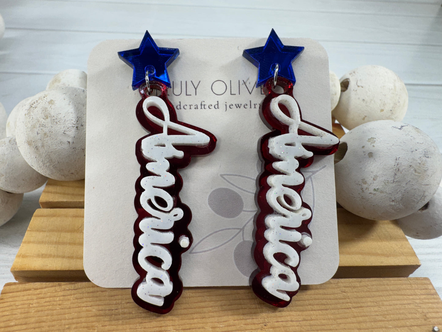 Patriotic America Earrings — Red, White and Blue Statement Jewelry