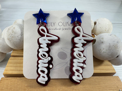 Patriotic America Earrings — Red, White and Blue Statement Jewelry