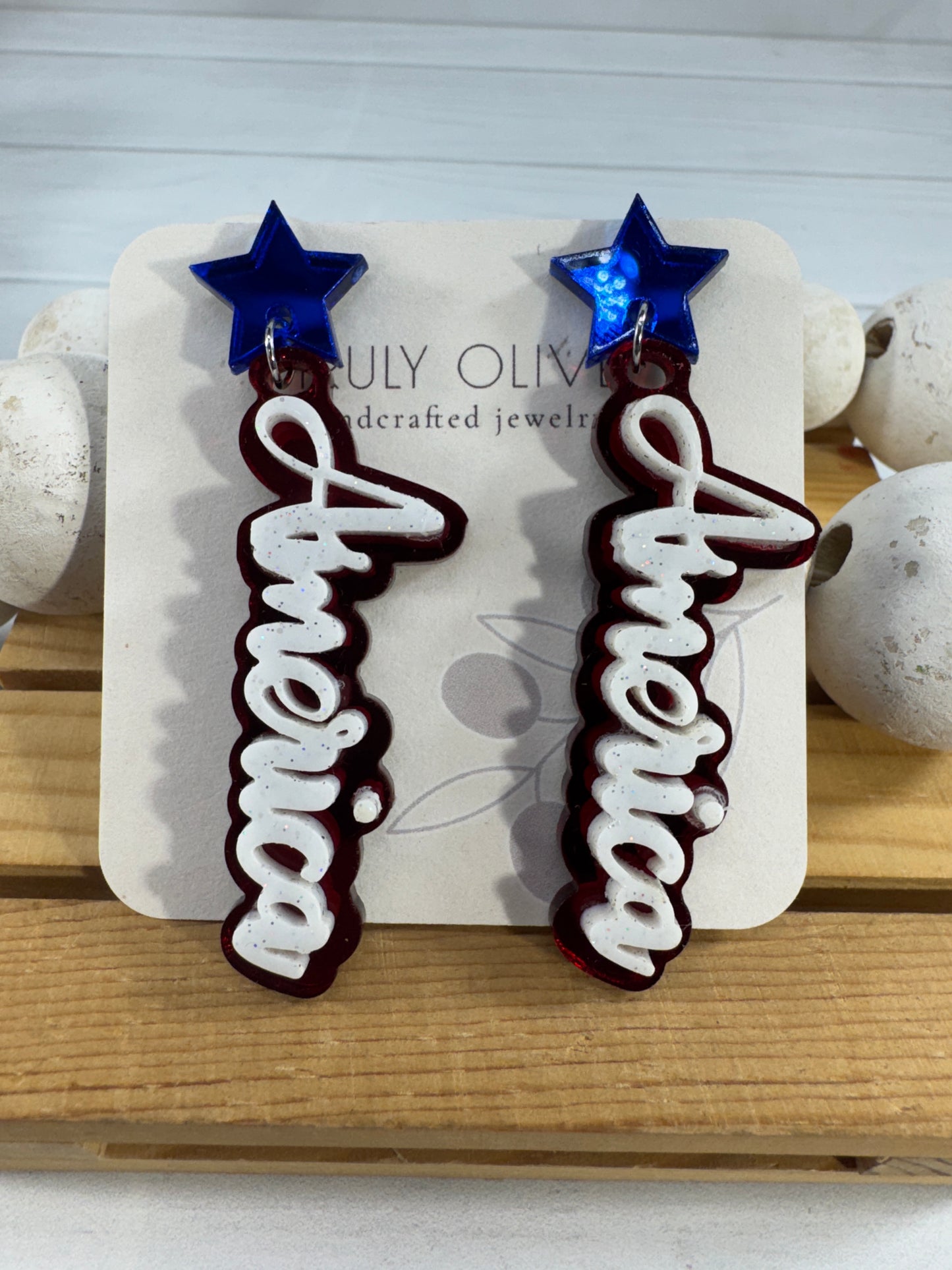 Patriotic America Earrings — Red, White and Blue Statement Jewelry