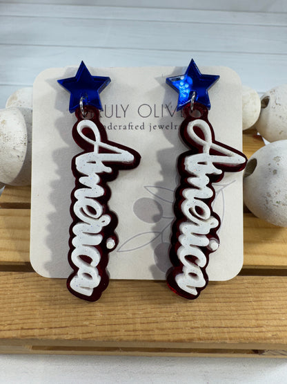 Patriotic America Earrings — Red, White and Blue Statement Jewelry