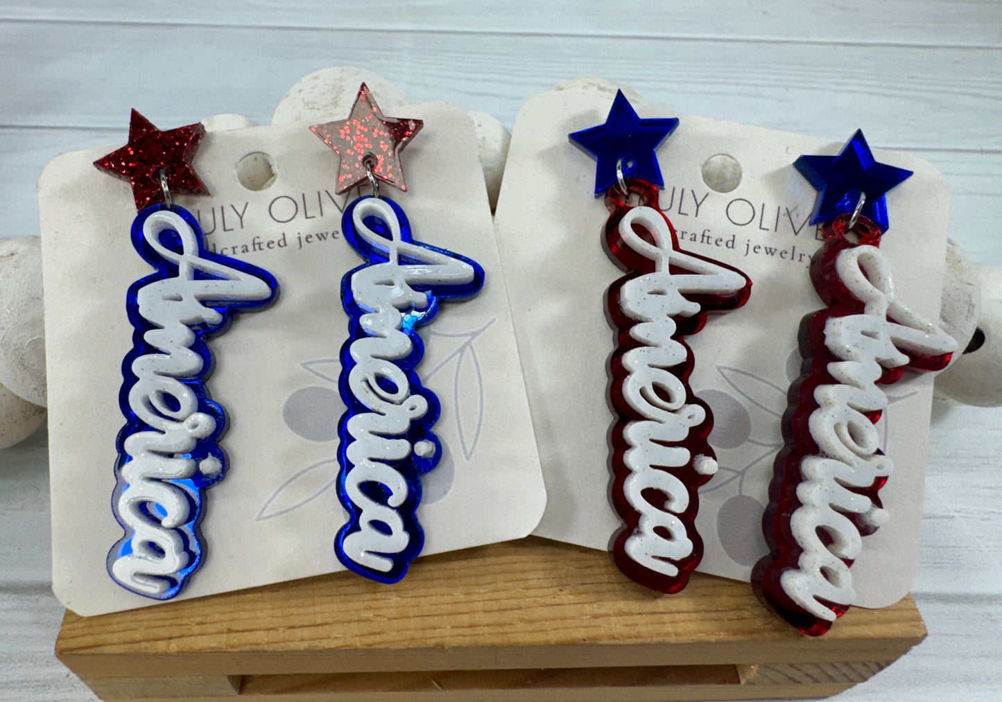 Patriotic America Earrings — Red, White and Blue Statement Jewelry