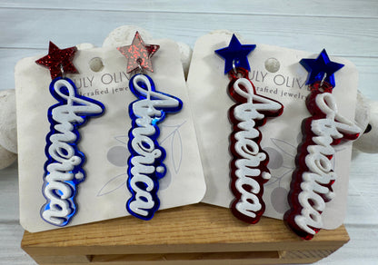 Patriotic America Earrings — Red, White and Blue Statement Jewelry