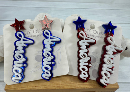 Patriotic America Earrings — Red, White and Blue Statement Jewelry