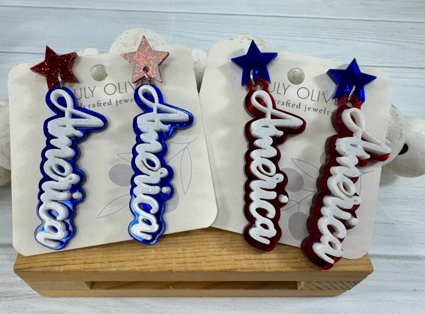 Patriotic America Earrings — Red, White and Blue Statement Jewelry