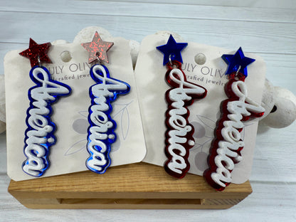 Patriotic America Earrings — Red, White and Blue Statement Jewelry