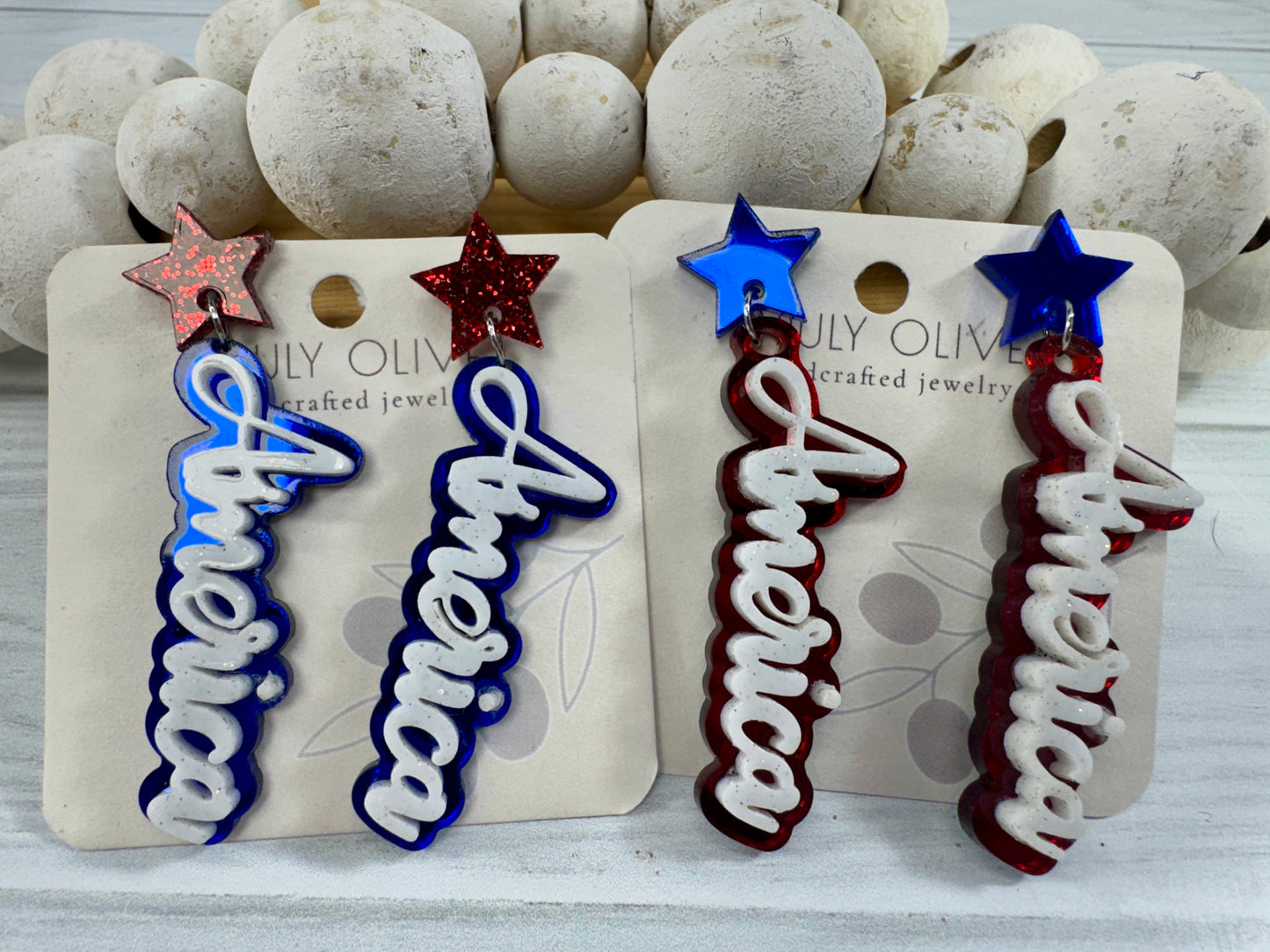Patriotic America Earrings — Red, White and Blue Statement Jewelry