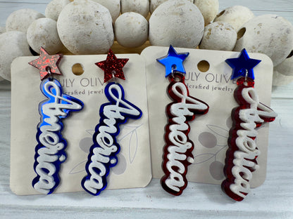 Patriotic America Earrings — Red, White and Blue Statement Jewelry