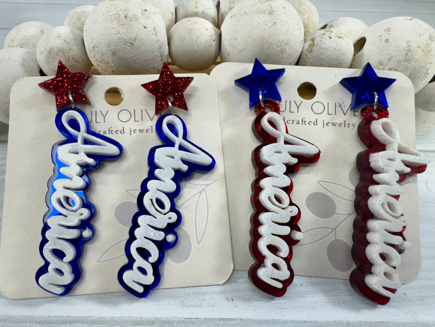 Patriotic America Earrings — Red, White and Blue Statement Jewelry