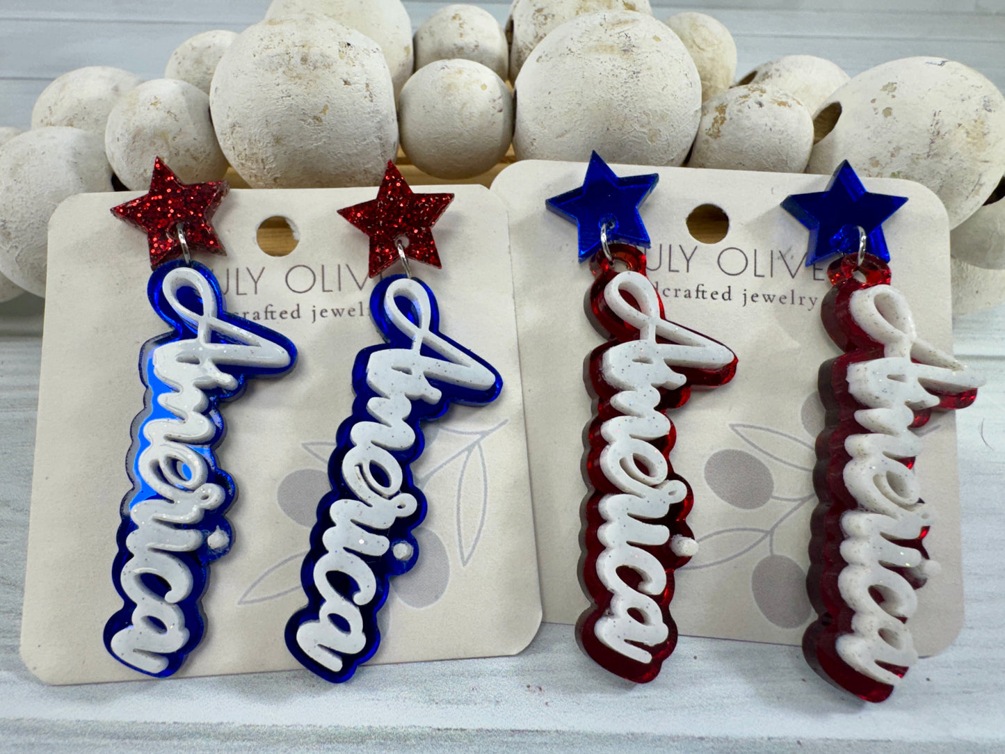 Patriotic America Earrings — Red, White and Blue Statement Jewelry