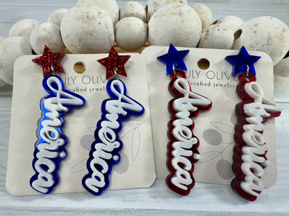 Patriotic America Earrings — Red, White and Blue Statement Jewelry