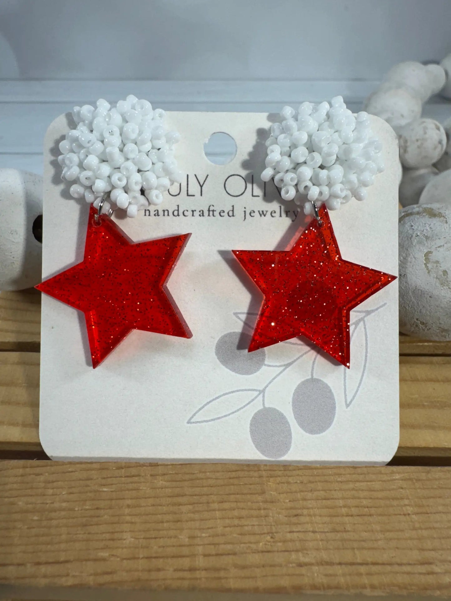 Truly Olive Vibrant Patriotic Red White Blue Heart Earrings For Summer - Earrings Dangle Earrings