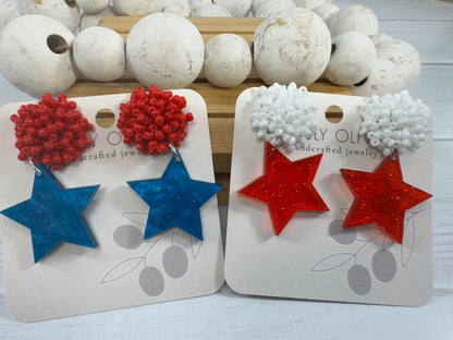 Truly Olive Vibrant Patriotic Red White Blue Heart Earrings For Summer - Earrings Dangle Earrings