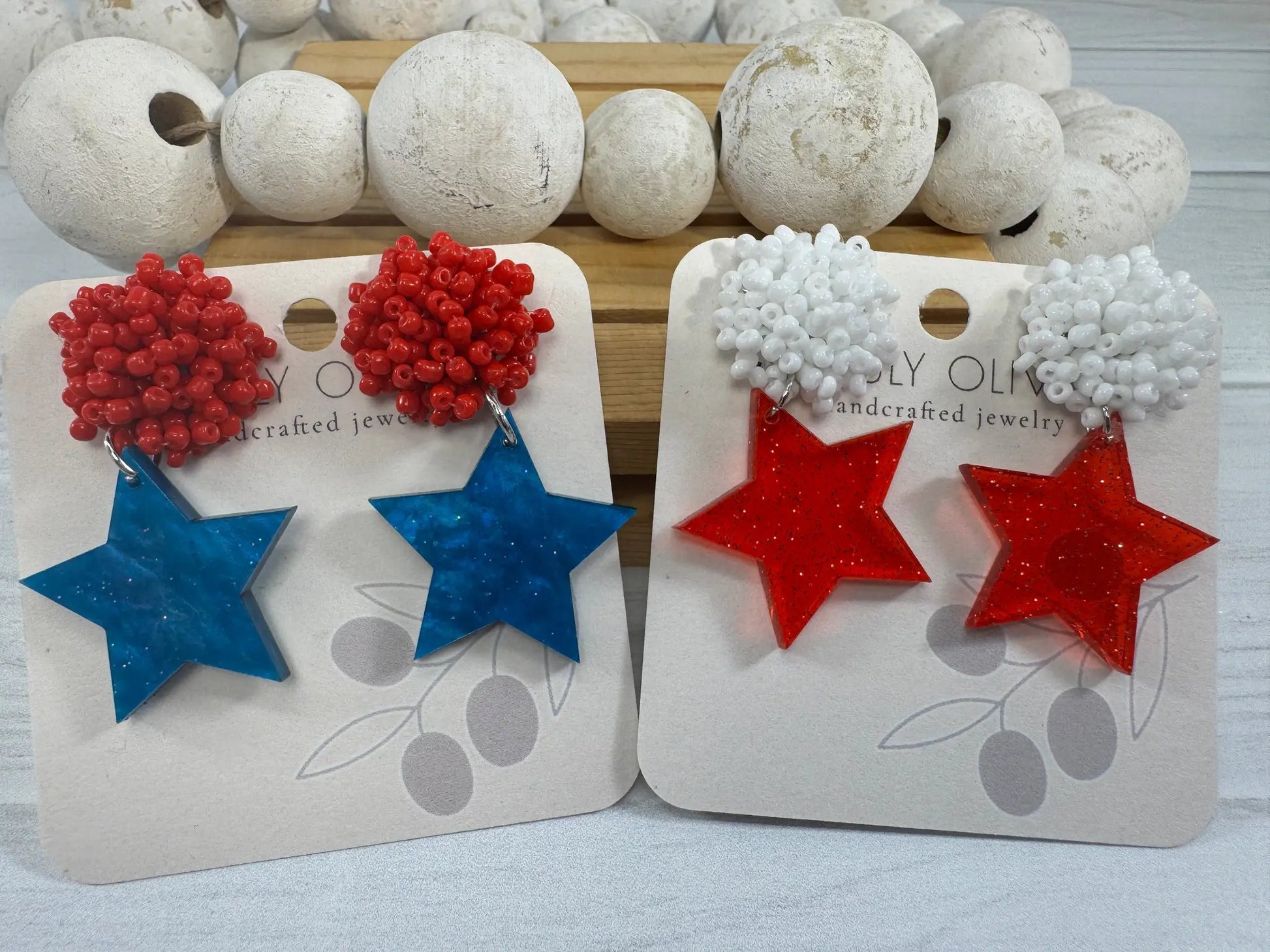 Truly Olive Vibrant Patriotic Red White Blue Heart Earrings For Summer - Earrings Dangle Earrings