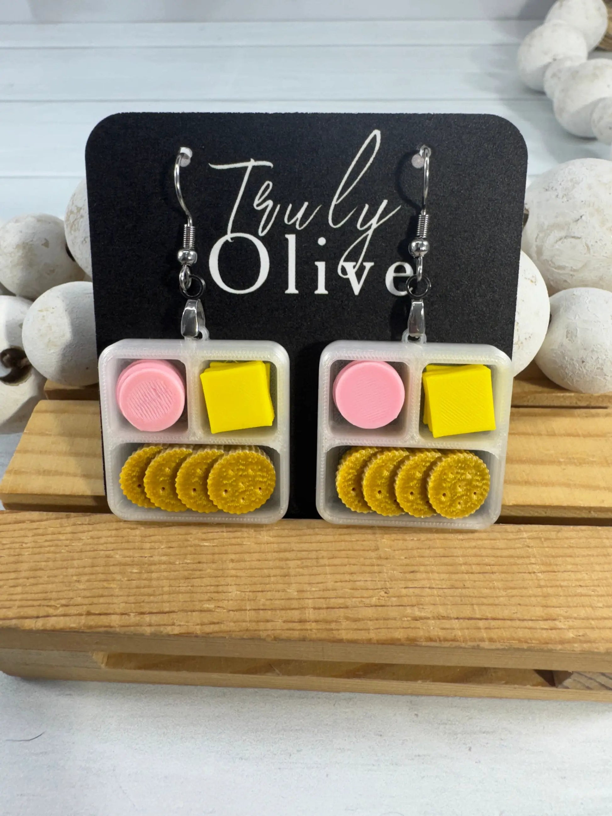 Truly Olive Lunchables Earrings | Charcuterie Earrings | Snack Earrings | Food Jewelry | Cracker Cheese Cookie Earrings | Fun Gift - Earrings Dangle Earrings