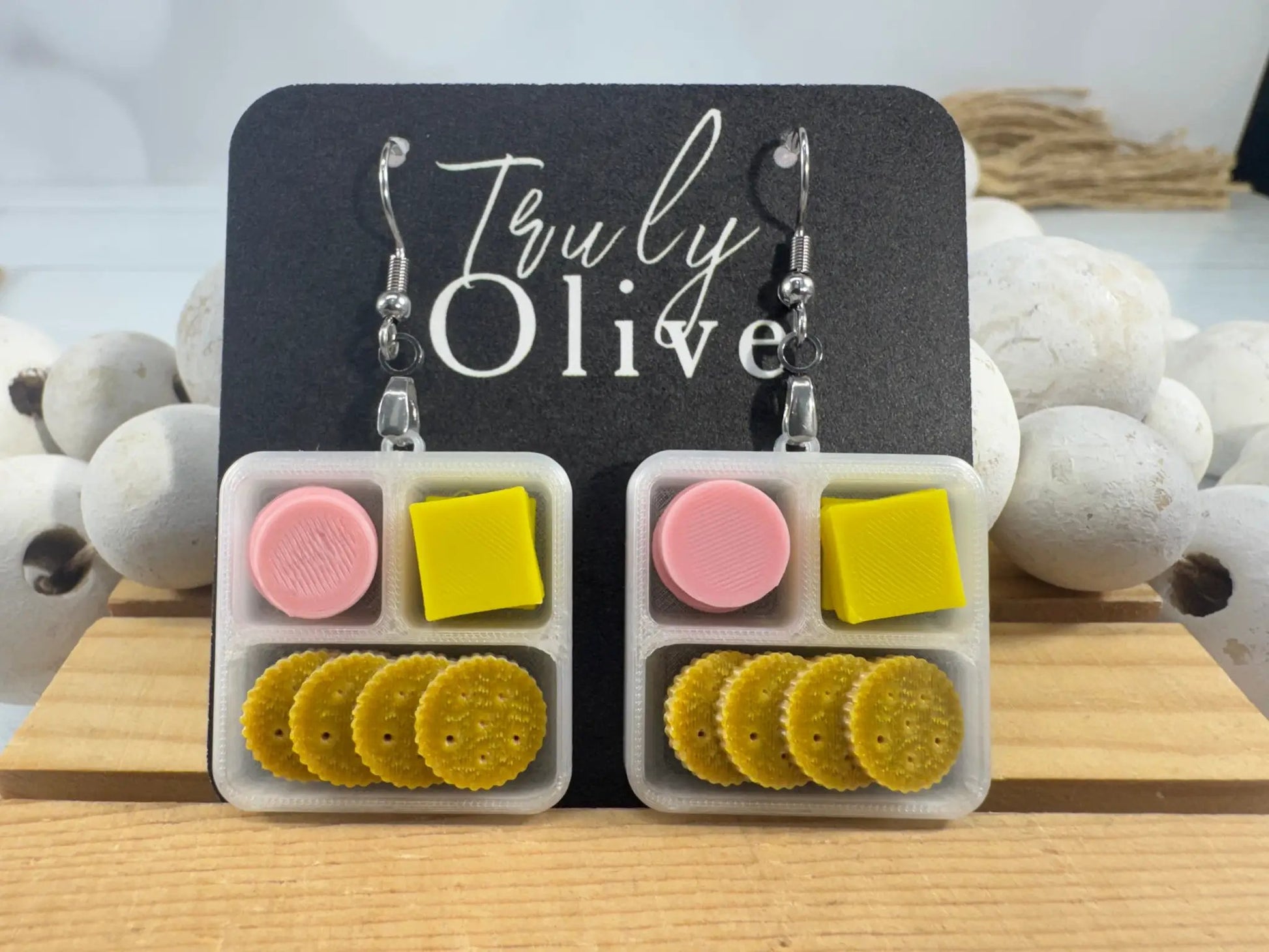 Truly Olive Lunchables Earrings | Charcuterie Earrings | Snack Earrings | Food Jewelry | Cracker Cheese Cookie Earrings | Fun Gift - Earrings Dangle Earrings