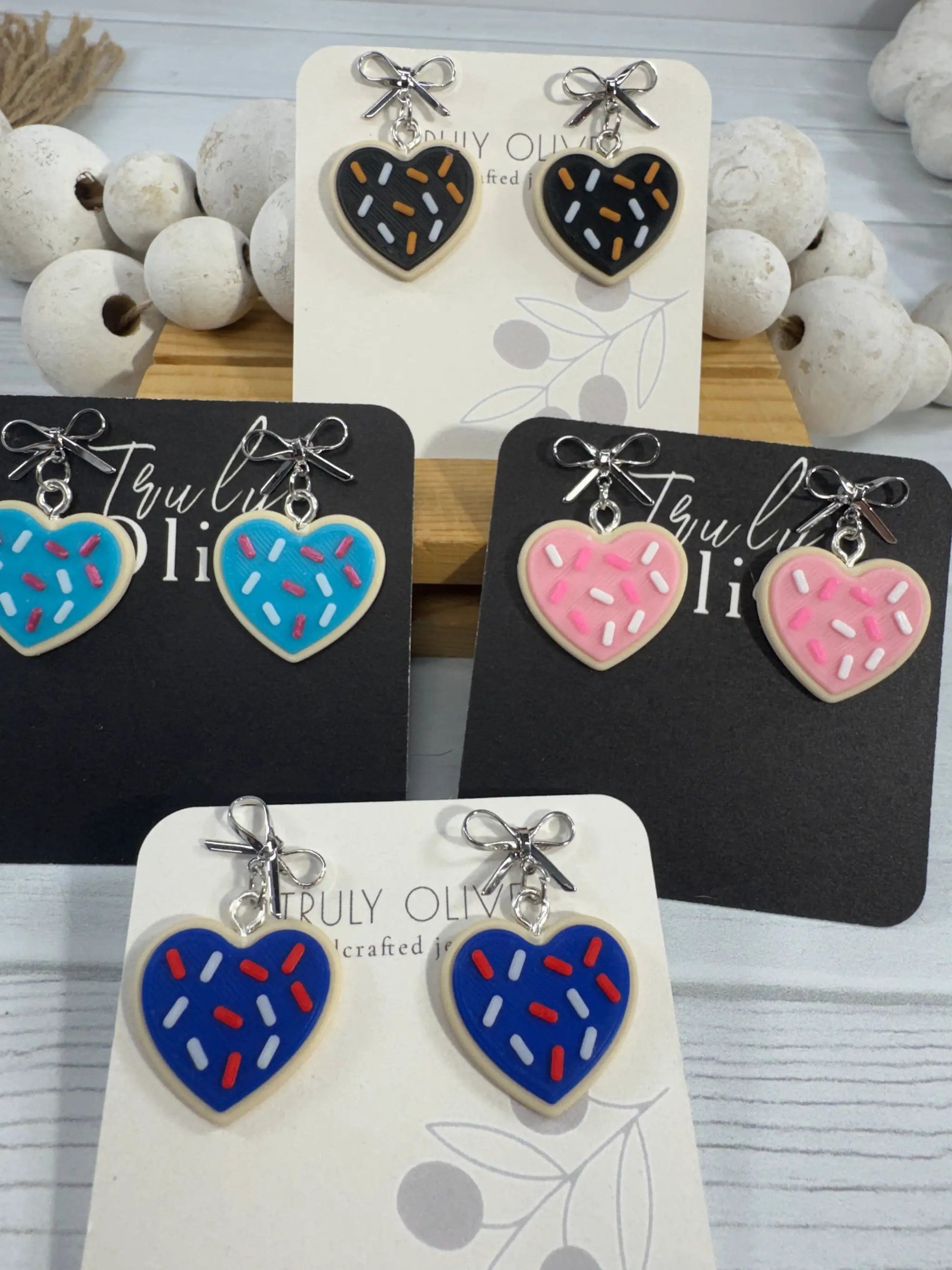Truly Olive Patriotic Heart Sugar Cookie Earrings – Red, White & Blue Cookie Earrings – Fourth of July Jewelry – Americana Dangle Earrings - Earrings Stud/Post Earrings