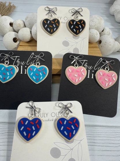 Truly Olive Patriotic Heart Sugar Cookie Earrings – Red, White & Blue Cookie Earrings – Fourth of July Jewelry – Americana Dangle Earrings - Earrings Stud/Post Earrings