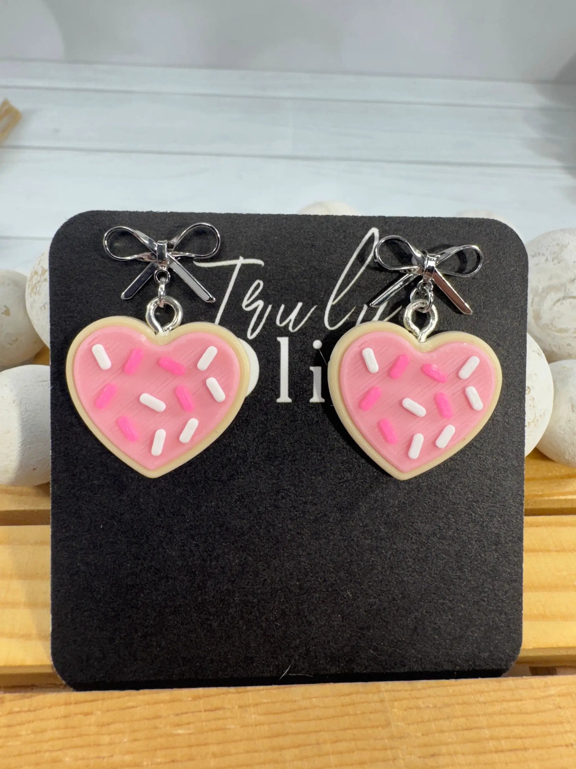 Truly Olive Patriotic Heart Sugar Cookie Earrings – Red, White & Blue Cookie Earrings – Fourth of July Jewelry – Americana Dangle Earrings - Earrings Stud/Post Earrings