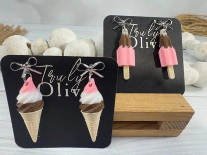 Truly Olive Neapolitan Ice Cream Cone Earrings, Cute Ice Cream Earrings, Summer Earrings, Dessert Jewelry, Foodie Gift, Kawaii Earrings - Earrings Stud/Post Earrings