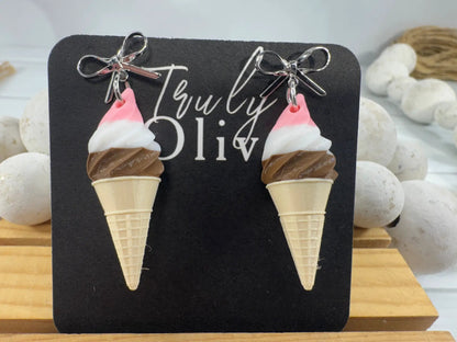Truly Olive Neapolitan Ice Cream Cone Earrings, Cute Ice Cream Earrings, Summer Earrings, Dessert Jewelry, Foodie Gift, Kawaii Earrings - Earrings Stud/Post Earrings