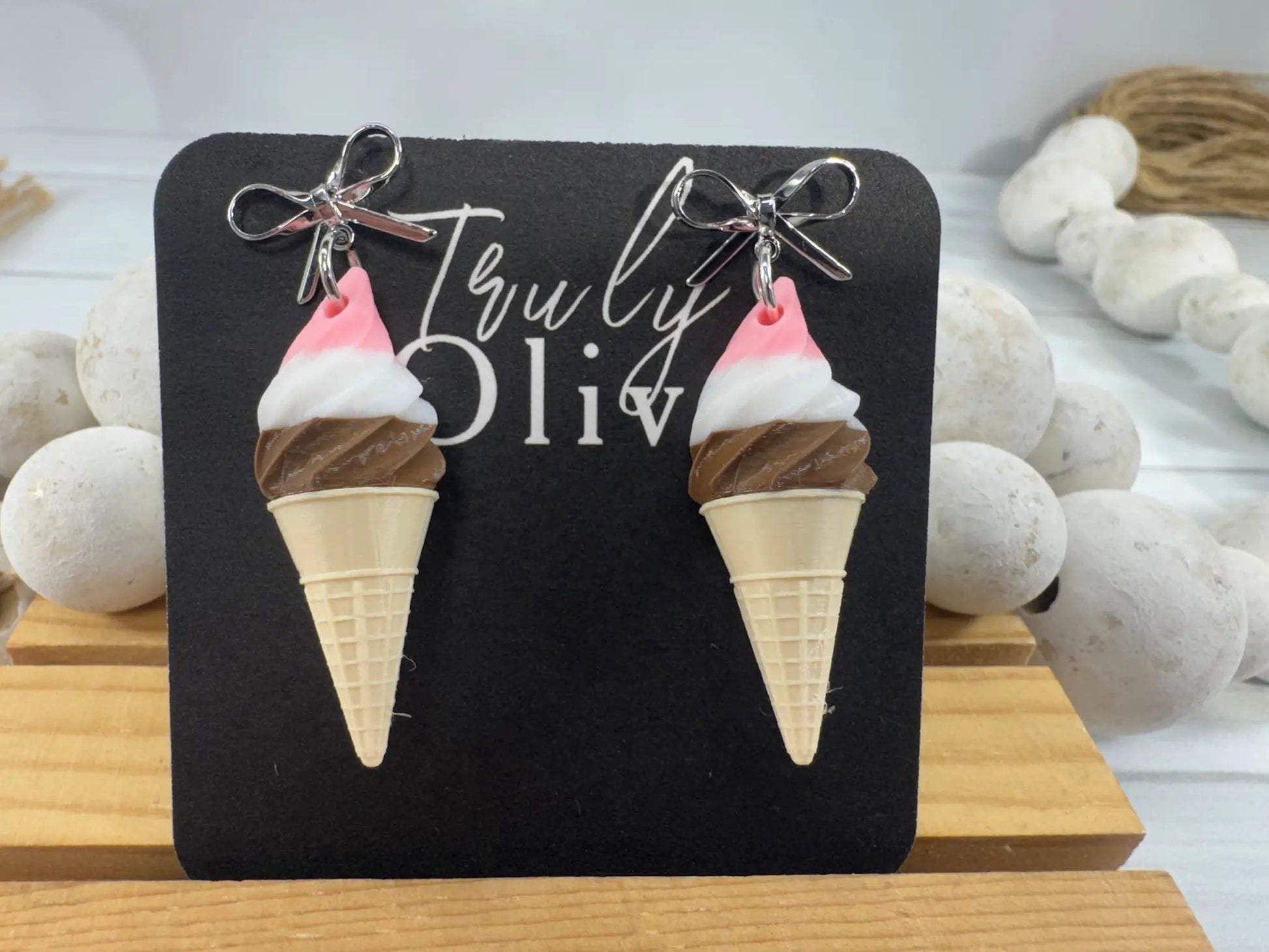 Truly Olive Neapolitan Ice Cream Cone Earrings, Cute Ice Cream Earrings, Summer Earrings, Dessert Jewelry, Foodie Gift, Kawaii Earrings - Earrings Stud/Post Earrings