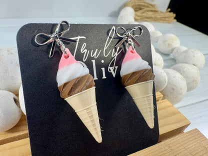 Truly Olive Neapolitan Ice Cream Cone Earrings, Cute Ice Cream Earrings, Summer Earrings, Dessert Jewelry, Foodie Gift, Kawaii Earrings - Earrings Stud/Post Earrings