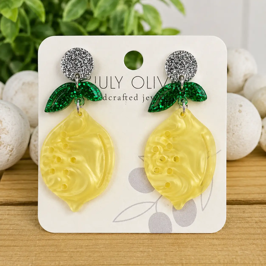 Truly Olive Lemon Drop Sparkly Earrings - Earrings Dangle Earrings