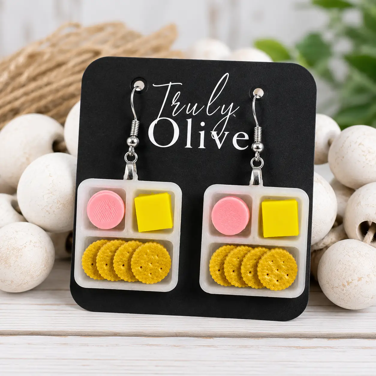 Truly Olive Lunchables Earrings | Charcuterie Earrings | Snack Earrings | Food Jewelry | Cracker Cheese Cookie Earrings | Fun Gift - Earrings Dangle Earrings