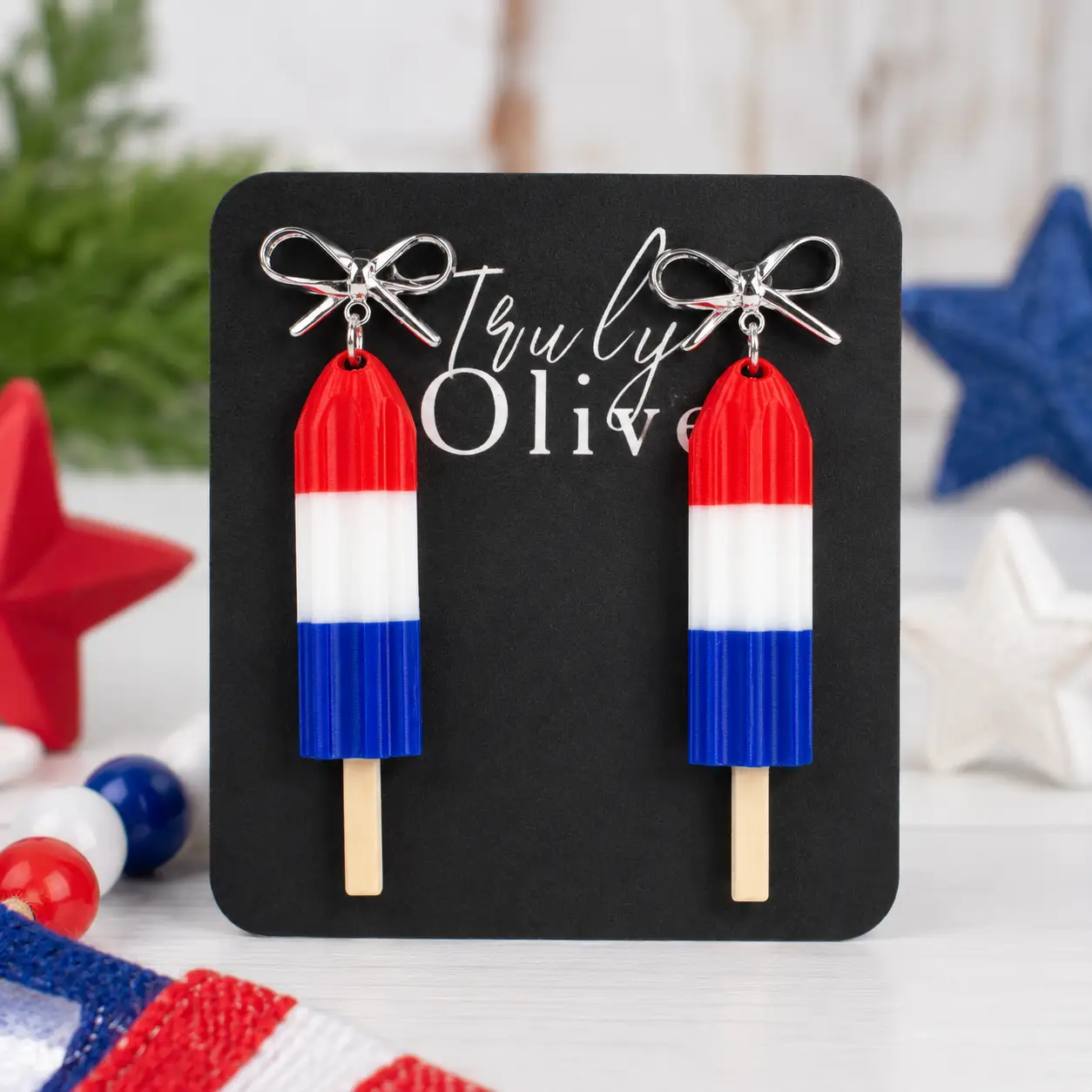 Truly Olive Patriotic Red, White & Blue Popsicle Earrings – Summer Statement Jewelry - Earrings Dangle Earrings