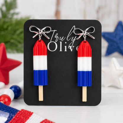 Truly Olive Patriotic Red, White & Blue Popsicle Earrings – Summer Statement Jewelry - Earrings Dangle Earrings