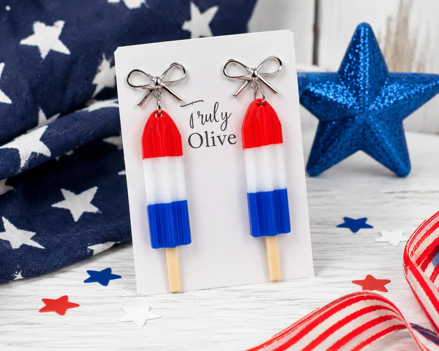 Truly Olive Patriotic Red, White & Blue Popsicle Earrings – Summer Statement Jewelry - Earrings Dangle Earrings