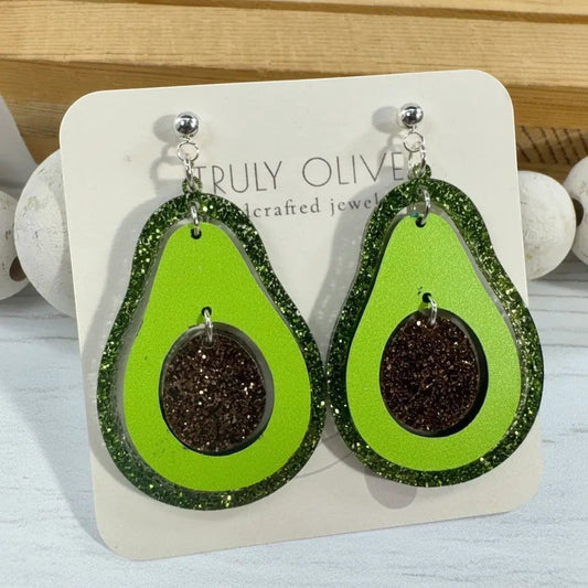 Truly Olive Sparkly Avocado Green Glitter Avocado Dangle Earrings - Earrings Dangle Earrings