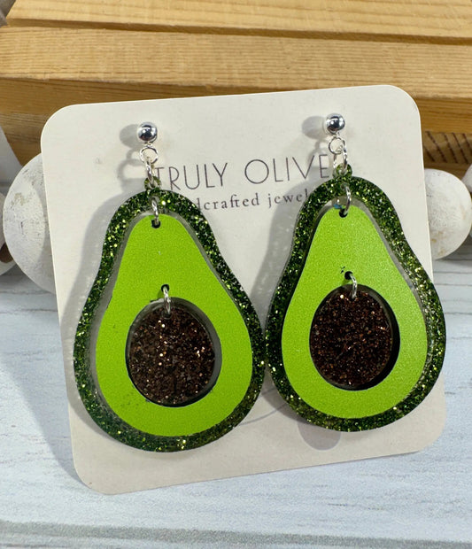 Truly Olive Sparkly Avocado Green Glitter Avocado Dangle Earrings - Earrings Dangle Earrings